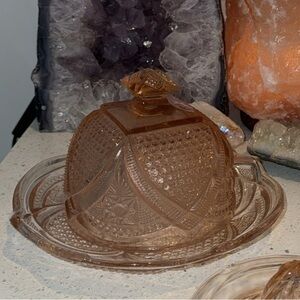 Pink dish depression glass EAPG Pink Glass Covered Butter Dish Massachusetts VTG